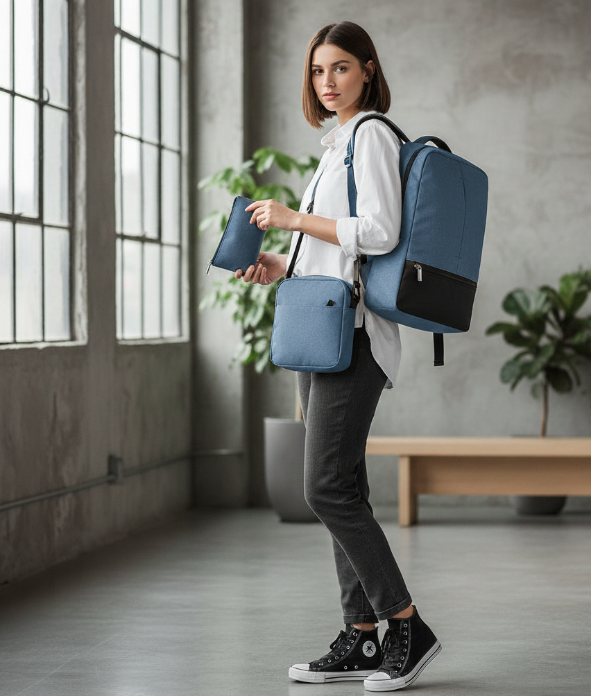 Steel Blue Pack 3 en 1 Premium – Sac à dos, Sacoche & Trousse