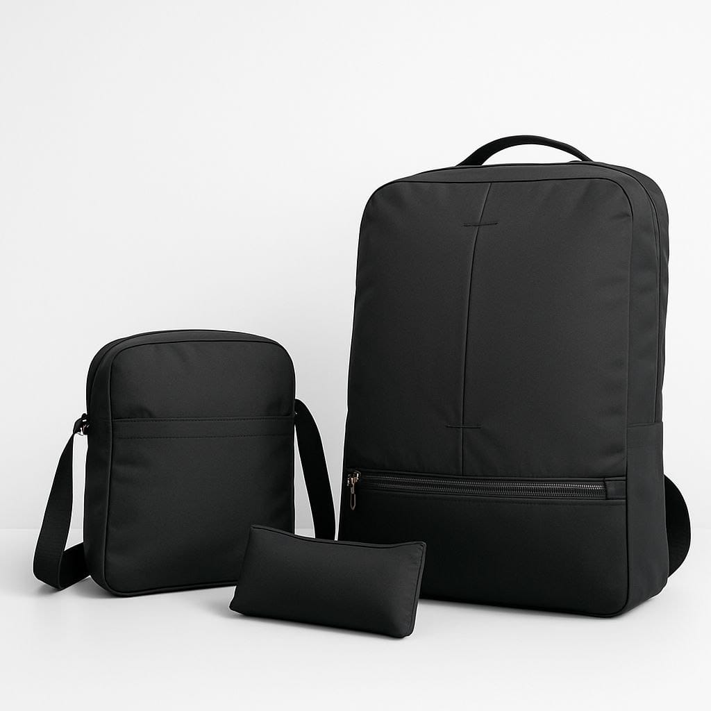 black Pack 3 en 1 Premium – Sac à dos, Sacoche & Trousse