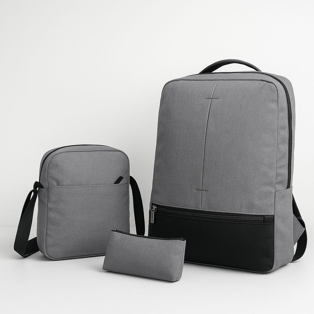 Grey Pack 3 en 1 Premium – Sac à dos, Sacoche & Trousse